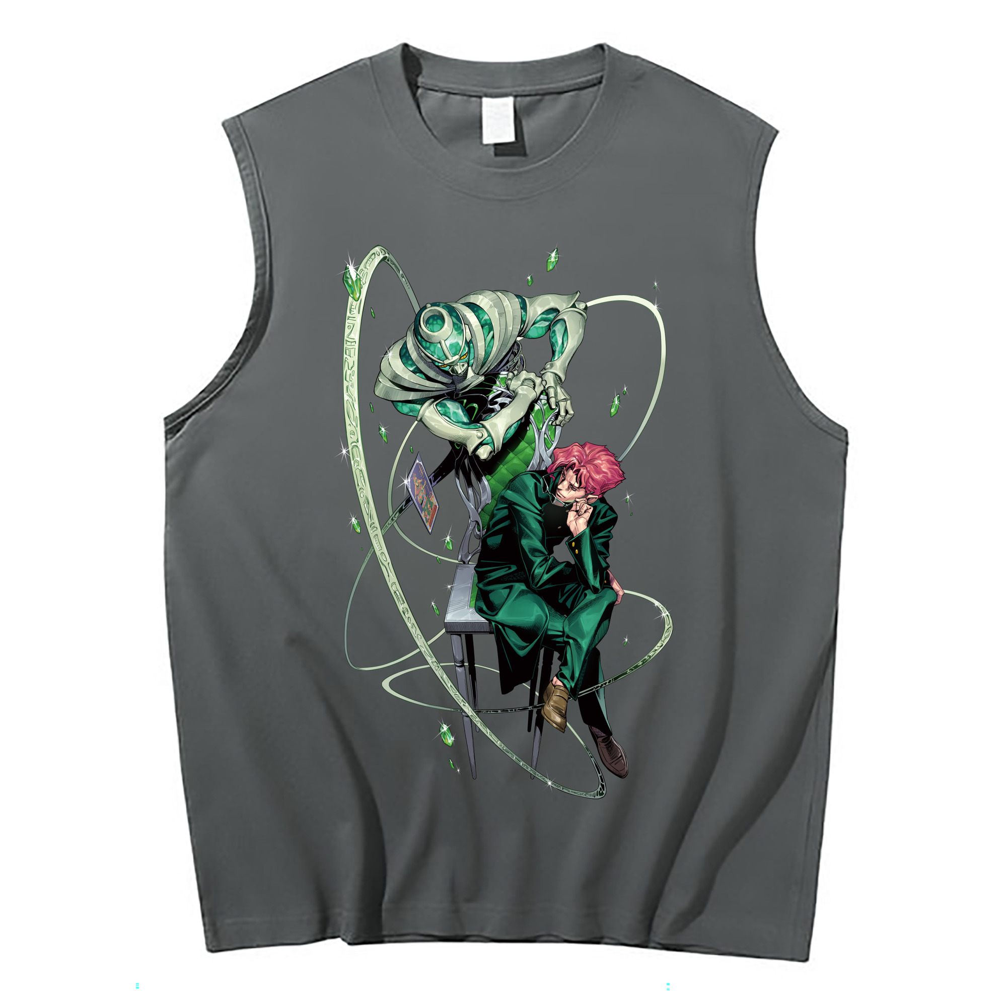 （画像用） ジョジョの奇妙な冒険 花京院 典明（かきょういん のりあき） JoJo's Bizarre Adventure Kakyoin Noriaki コットン100％タンクトップ（フロントプリント）